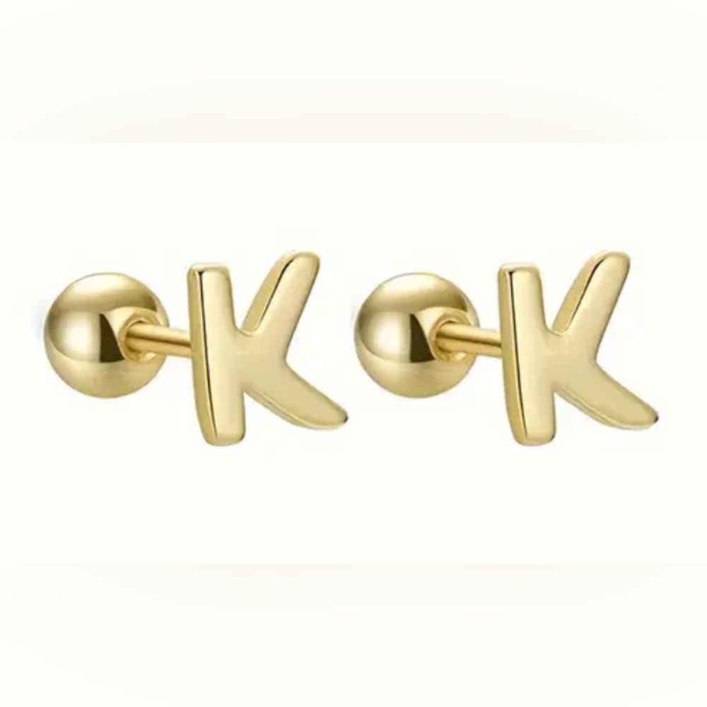 Initial “K” Gold Stainless Steel Stud Earrings - Picture 1 of 1